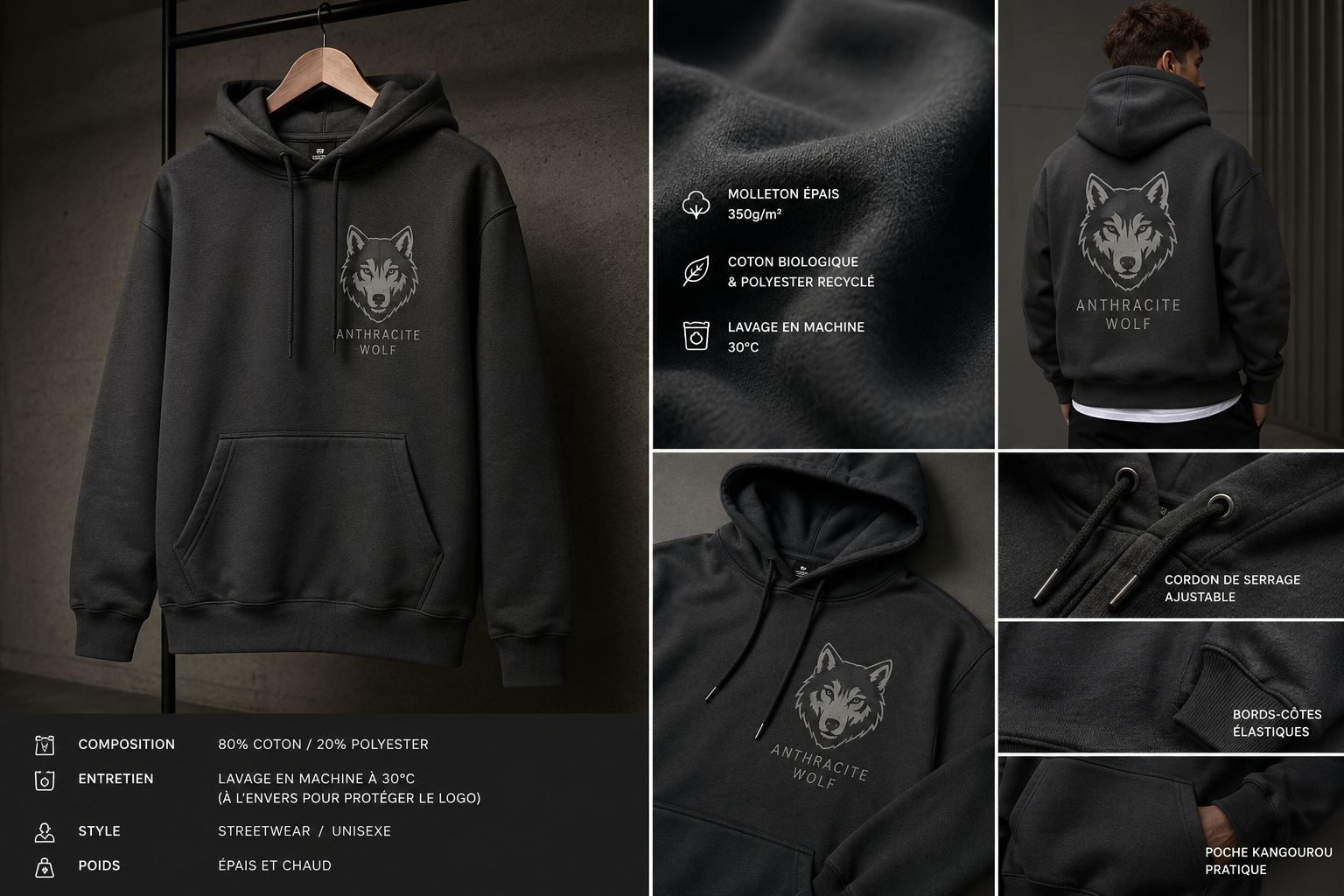 Anthracite Wolf Hoodie